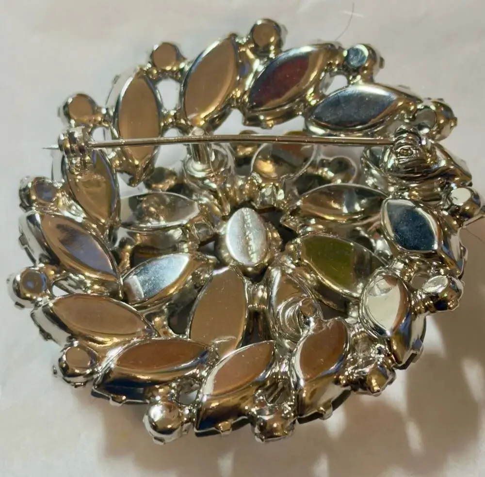 Vtg Garne Jewelry Marquise Aurora Crystal Flower Brooch  2